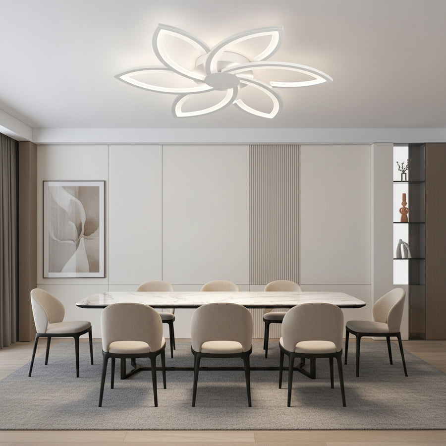 LED lustr s dálkovým ovládáním a krystalem FLORA 82W, 6 okvětních lístků, studené/teplé/neutrální světlo, stmívatelné, bílá