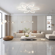 LED lustr s dálkovým ovládáním a krystalem FLORA 82W, 6 okvětních lístků, studené/teplé/neutrální světlo, stmívatelné, bílá