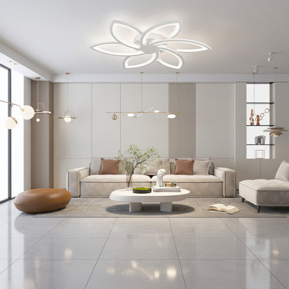 LED lustr s dálkovým ovládáním a krystalem FLORA 82W, 6 okvětních lístků, studené/teplé/neutrální světlo, stmívatelné, bílá