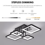 LED lustr s dálkovým ovládáním ELLA 85W, 4 čtverce, studené/teplé/neutrální světlo, stmívatelné, černá