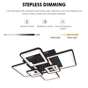 LED lustr s dálkovým ovládáním ELLA 124W, 6 čtverců, studené/teplé/neutrální světlo, stmívatelné, černá