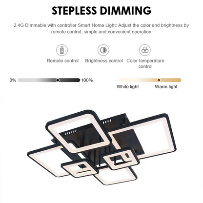 LED lustr s dálkovým ovládáním ELLA 124W, 6 čtverců, studené/teplé/neutrální světlo, stmívatelné, černá