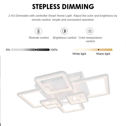 LED lustr s dálkovým ovládáním ELLA 124W, 6 čtverců, studené/teplé/neutrální světlo, stmívatelné, bílá