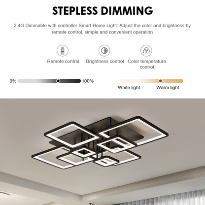 LED lustr s dálkovým ovládáním ELLA 203W, 8 čtverců, studené/teplé/neutrální světlo, stmívatelné, černá