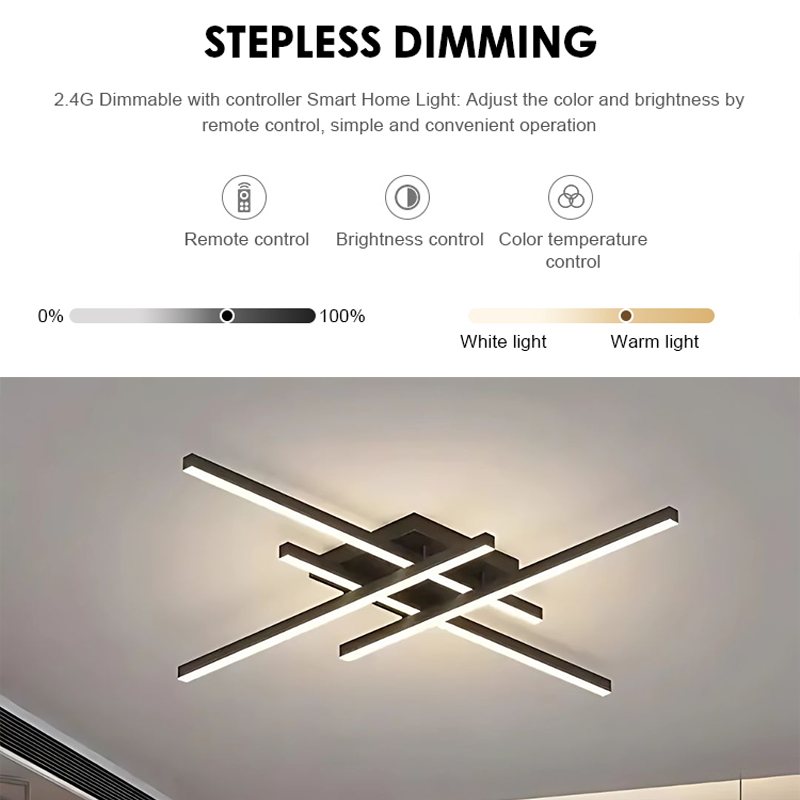 LED lustr s dálkovým ovládáním LINEX, 52W, 4 prvky, lineární, studené/teplé/neutrální světlo, stmívatelný, černý