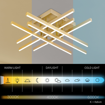 LED lustr s dálkovým ovládáním LINEX, 83W, světlo 3000K/4000K/6000K, stmívatelný, zlatý