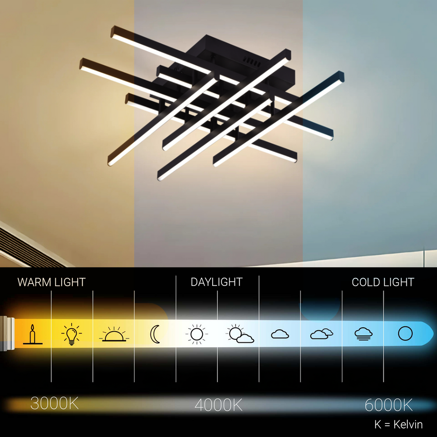 LED lustr s dálkovým ovládáním LINEX, 90W, 8 prvků, studené/teplé/neutrální světlo, stmívatelné, černá