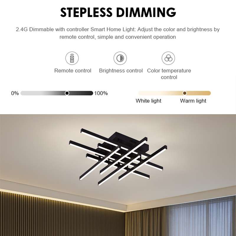 LED lustr s dálkovým ovládáním LINEX, 90W, 8 prvků, studené/teplé/neutrální světlo, stmívatelné, černá