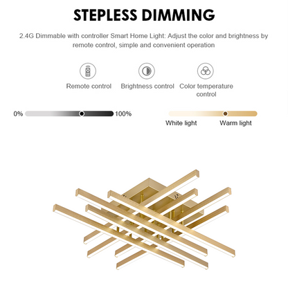 LED lustr s dálkovým ovládáním LINEX, 109W, světlo 3000K/4000K/6000K, stmívatelný, zlatý