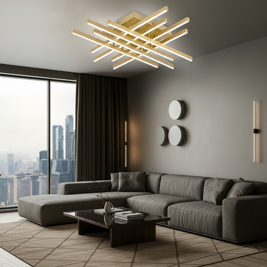LED lustr s dálkovým ovládáním LINEX, 108W, světlo 3000K/4000K/6000K, stmívatelné, zlaté LED lustry s dálkovým ovládáním Výchozí název Alessandro Design