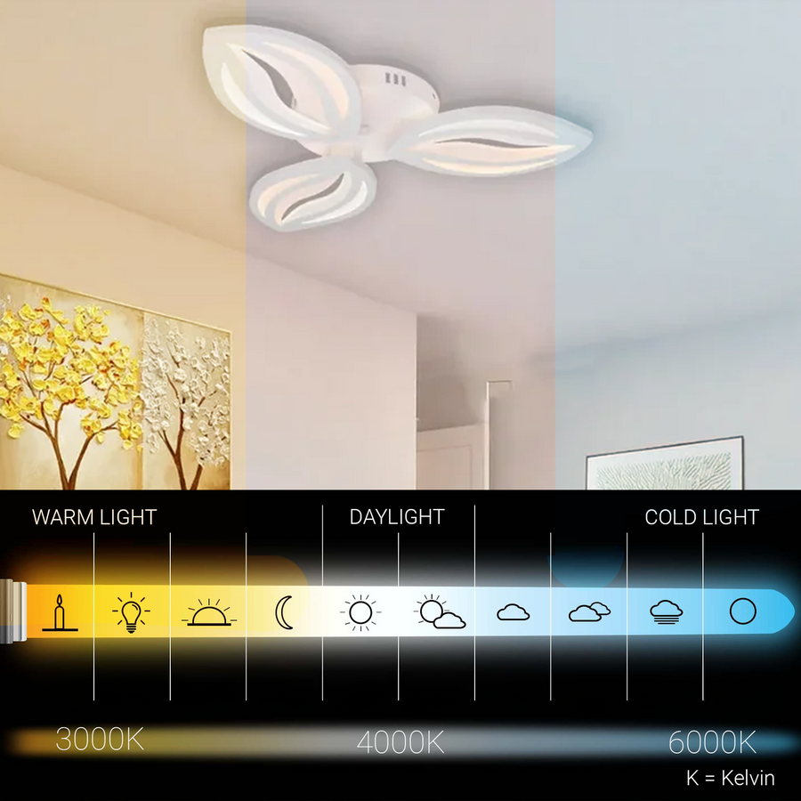 LED lustr s dálkovým ovládáním ORCHID 39W, 3 okvětní lístky, Studené/Teplé/Neutrální světlo, Stmívatelné, Bílá