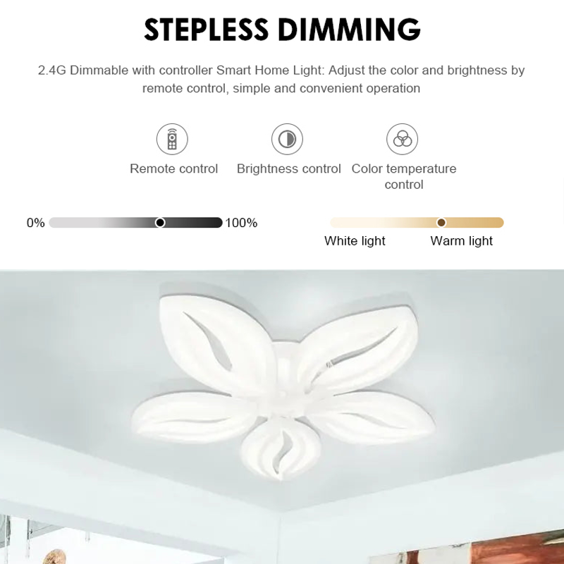 LED lustr s dálkovým ovládáním ORCHID 65W, 5 okvětních lístků, Studené/Teplé/Neutrální světlo, Stmívatelné, Bílá