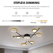 LED lustr s dálkovým ovládáním a krystalem GUIDA 38W, 6 prvků, studené/teplé/neutrální světlo, stmívatelné, černé zlato