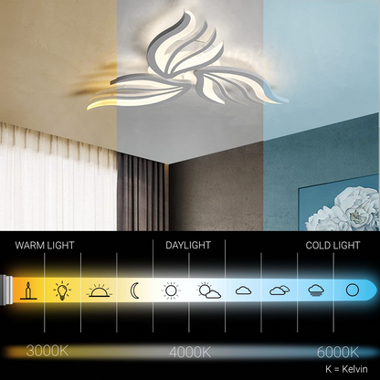 LED lustr s dálkovým ovládáním SAKURA 37W, 3 okvětní lístky, Studené/Teplé/Neutrální světlo, Stmívatelné, Bílá