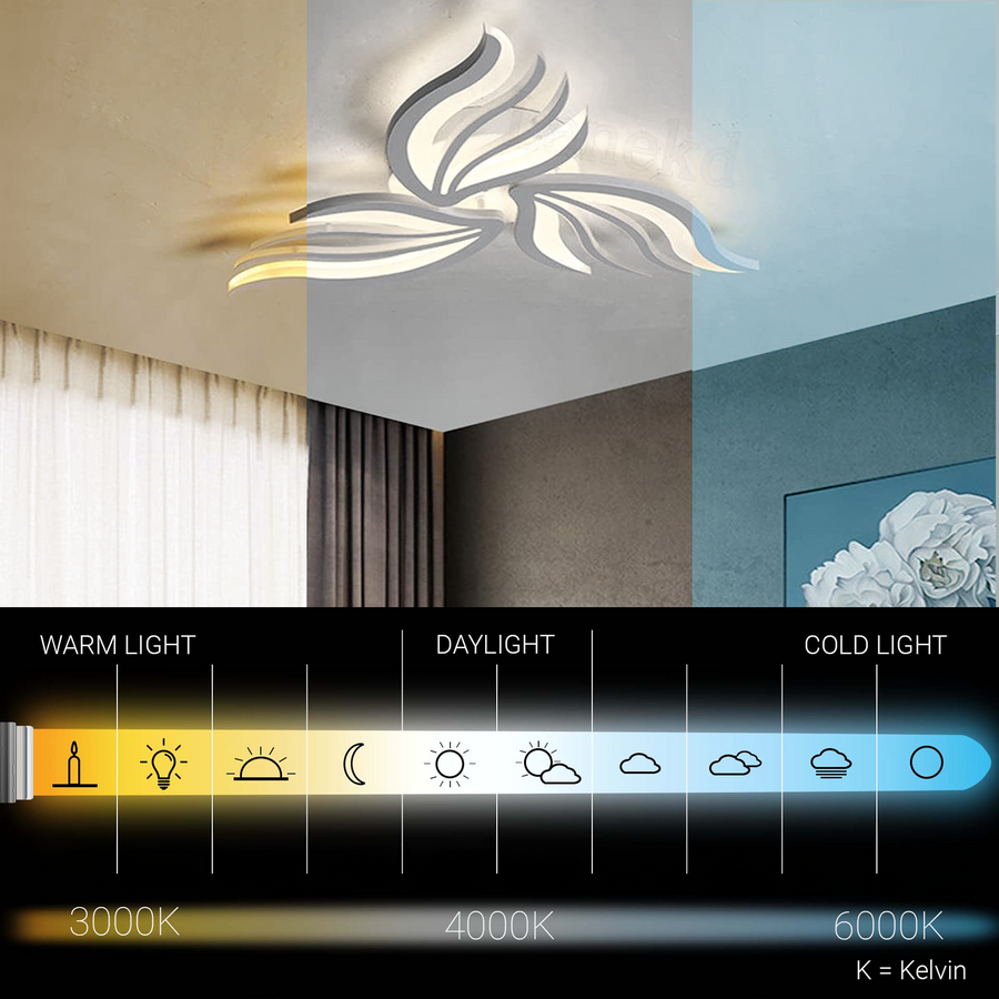 LED lustr s dálkovým ovládáním SAKURA 37W, 3 okvětní lístky, Studené/Teplé/Neutrální světlo, Stmívatelné, Bílá