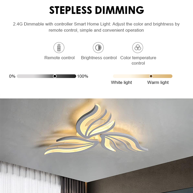 LED lustr s dálkovým ovládáním SAKURA 37W, 3 okvětní lístky, Studené/Teplé/Neutrální světlo, Stmívatelné, Bílá