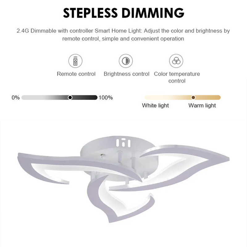 LED lustr s dálkovým ovládáním LOTUS 34W, 3 okvětní lístky, Studené/Teplé/Neutrální světlo, Stmívatelné, Bílá