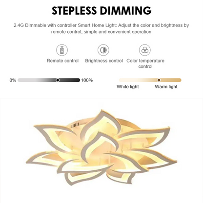 LED lustr s dálkovým ovládáním LOTUS 92W, 9 okvětních lístků, studené/teplé/neutrální světlo, stmívatelné, bílá