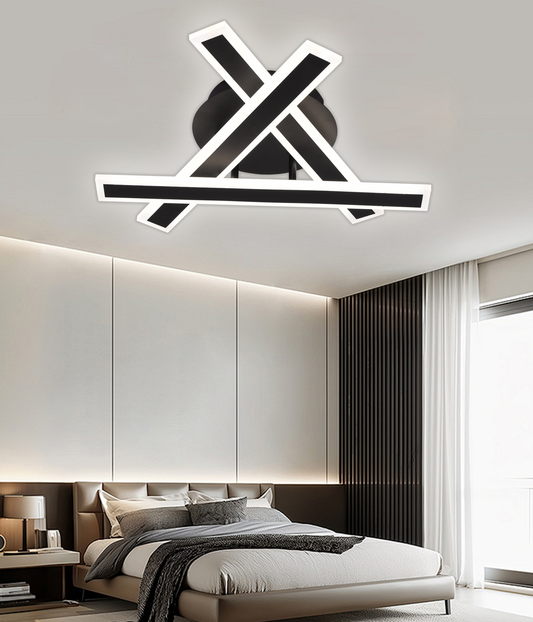 LED lustr s dálkovým ovládáním LT755/3BK, 62,2W, 40*5,5*10, IP20, Studené/Teplé/Neutrální světlo, Stmívatelné, Černá, Žehlička, Plexisklo