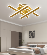 LED lustr s dálkovým ovládáním LT755/4GD, 85W, 46*5,5*7,5, IP20, Studené/Teplé/Neutrální světlo, Stmívatelné, Zlato, Žehlička, Plexisklo