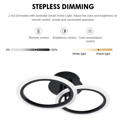 LED lustr s dálkovým ovládáním BETTY 28W, 2 kruhy, Studené/Teplé/Neutrální světlo, Stmívatelné, Černá