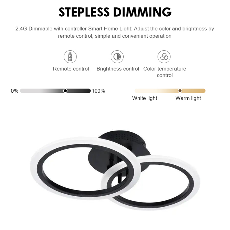 LED lustr s dálkovým ovládáním BETTY 28W, 2 kruhy, Studené/Teplé/Neutrální světlo, Stmívatelné, Černá