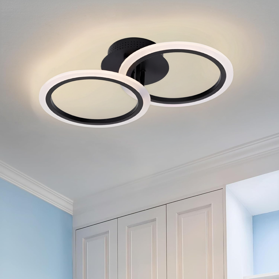 LED lustr s dálkovým ovládáním BETTY 28W, 2 kruhy, Studené/Teplé/Neutrální světlo, Stmívatelné, Černá