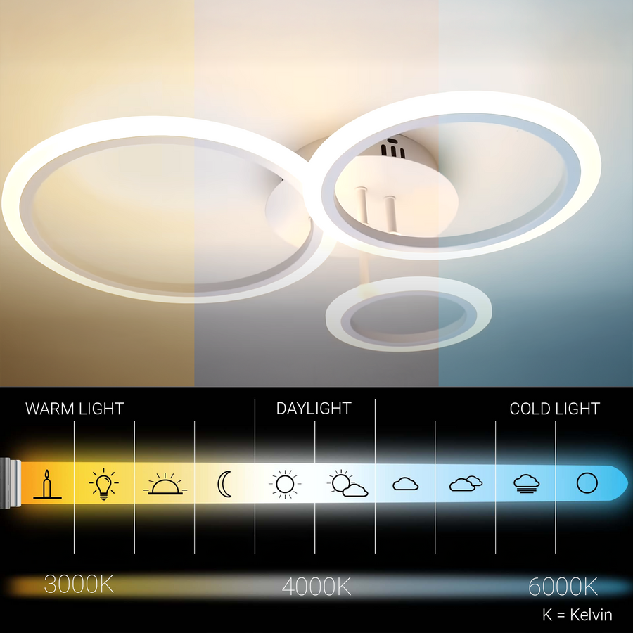LED lustr s dálkovým ovládáním BETTY 41W, 3 kruhy, Studené/Teplé/Neutrální světlo, Stmívatelné, Bílá