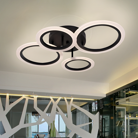 LED lustr s dálkovým ovládáním BETTY 44W, 4 kruhy, Studené/Teplé/Neutrální světlo, Stmívatelné, Černá