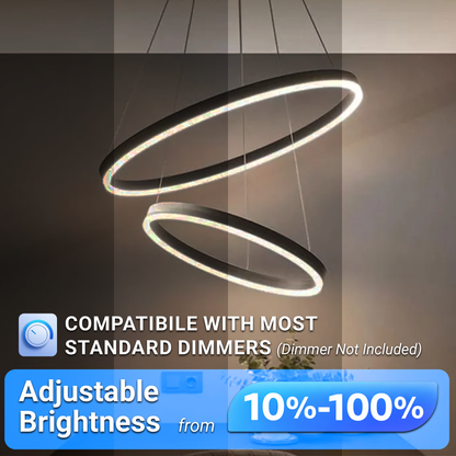 Závěsný LED lustr s dálkovým ovládáním CASIANA 40W, 2 kruhy, studené/teplé/neutrální světlo 3000K/4000K/6000K, stmívatelný, černý, nastavitelná výška, kov a akryl