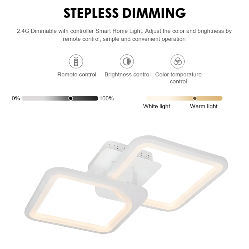 LED lustr s dálkovým ovládáním ZOE 69W, 2 čtverce, studené/teplé/neutrální světlo, stmívatelné, bílá