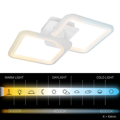 LED lustr s dálkovým ovládáním ZOE 69W, 2 čtverce, studené/teplé/neutrální světlo, stmívatelné, bílá