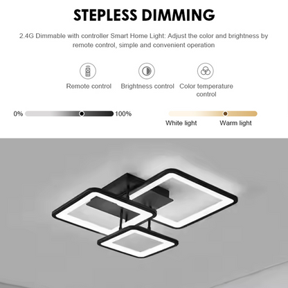 LED lustr s dálkovým ovládáním ZOE 64W, 3 čtverce, studené/teplé/neutrální světlo, stmívatelné, černá