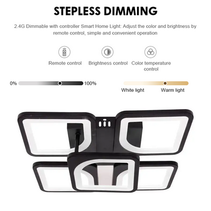 LED lustr s dálkovým ovládáním ZOE 68W, 5 čtverců, studené/teplé/neutrální světlo, stmívatelné, černá