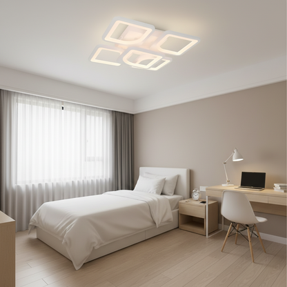 LED lustr s dálkovým ovládáním ZOE 96W, 5 čtverců, studené/teplé/neutrální světlo, stmívatelné, bílá