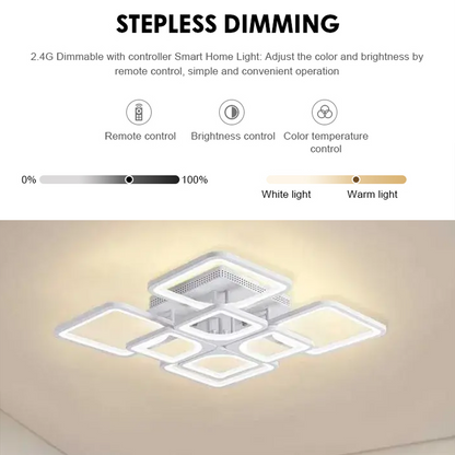 LED lustr s dálkovým ovládáním ZOE 135W, 8 čtverců, Studené/Teplé/Neutrální světlo, Stmívatelné, Bílá