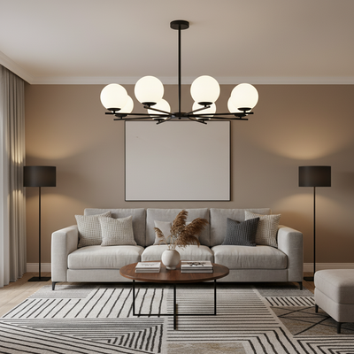 Lustr NUUK Classic, 93x57cm, 8xE27, kov a plast, černý