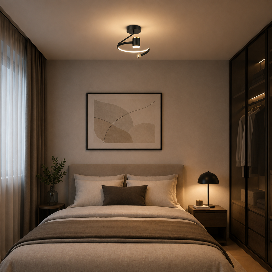 LED lustr, 24W, 30x25cm, studené/teplé/neutrální světlo, černá