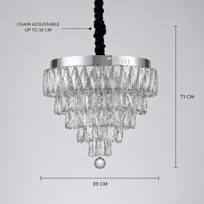 RIGO Crystal LED lustr s dálkovým ovládáním Nobile Průměr 39 cm, lesklý chrom, nastavitelná výška, kov a krystal