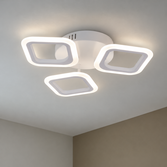 LED lustr ERIKA 20W, 3 čtverce, teplé/neutrální/studené světlo, bílá, kov a akryl