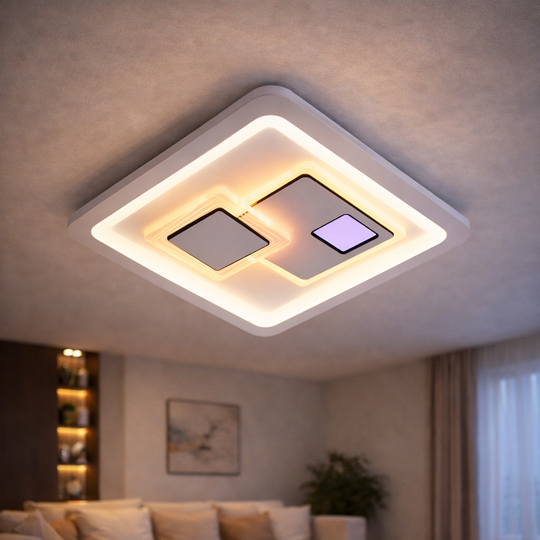 LED lustr KEREN 33W, čtvercový, studené/teplé/neutrální světlo 3000K/4000K/6000K, bílé, kovové a akrylové LED lustry Výchozí název Alessandro Design