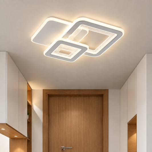 LED SQUARE 57W lustr, 3 čtverce, studené/teplé/neutrální světlo, bílá