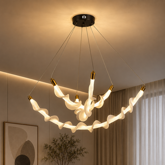 Závěsný akrylový LED lustr UNDA Crown, 28W, teplé/neutrální/studené světlo 3000/4000/6000K, bílý, nastavitelná výška, kov a akryl