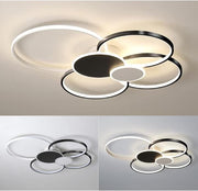 LED lustr s dálkovým ovládáním, KILLIAN, 74W, 6 kruhů, studené/teplé/neutrální světlo 3000K/4000K/6000K, stmívatelné, černobílé, kovové a akrylové LED lustry s dálkovým ovládáním Výchozí název Alessandro Design