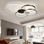 LED lustr s dálkovým ovládáním, KILLIAN, 74W, 6 kruhů, studené/teplé/neutrální světlo 3000K/4000K/6000K, stmívatelné, černobílé, kovové a akrylové LED lustry s dálkovým ovládáním Výchozí název Alessandro Design