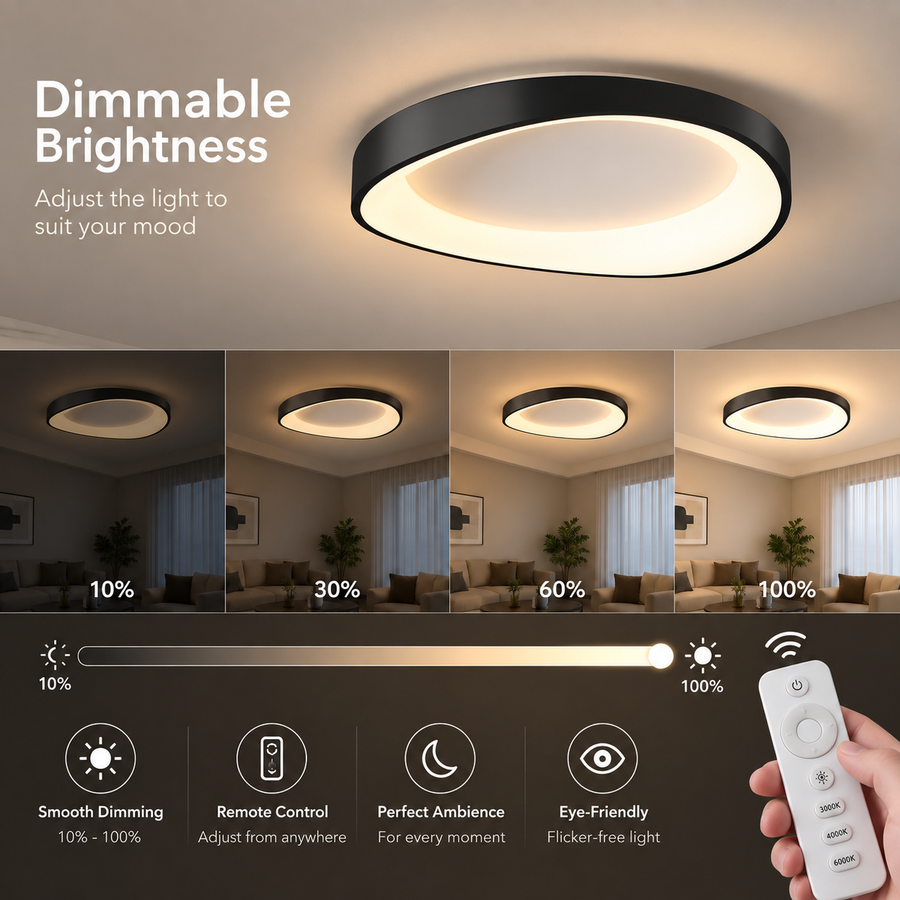 LED stropní svítidlo s dálkovým ovládáním, PL103/520BK, 29W, průměr 50 cm, teplé/studené/neutrální světlo, černá