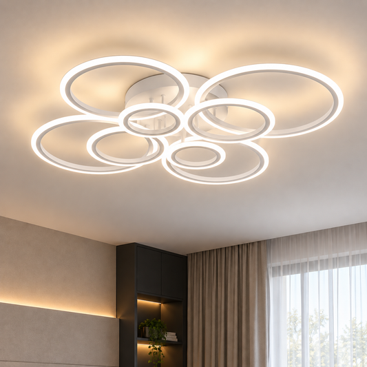 LED lustr s dálkovým ovládáním BETTY 127W, 8 kruhů, Studené/Teplé/Neutrální světlo, Stmívatelné, Bílá