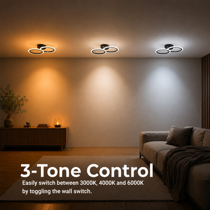 LED lustr s dálkovým ovládáním BETTY 27W, 2 kruhy, Studené/Teplé/Neutrální světlo, Stmívatelné, Černá