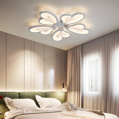 LED lustr s dálkovým ovládáním BLOSSOM 95W, 5 okvětních lístků, Studené/Teplé/Neutrální světlo 3000K/4000K/6000K, Stmívatelné, Bílá, Kov a Akryl