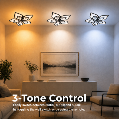 LED lustr s dálkovým ovládáním DALIA 96W, 5 okvětních lístků, Studené/Teplé/Neutrální světlo, Stmívatelné, Černá